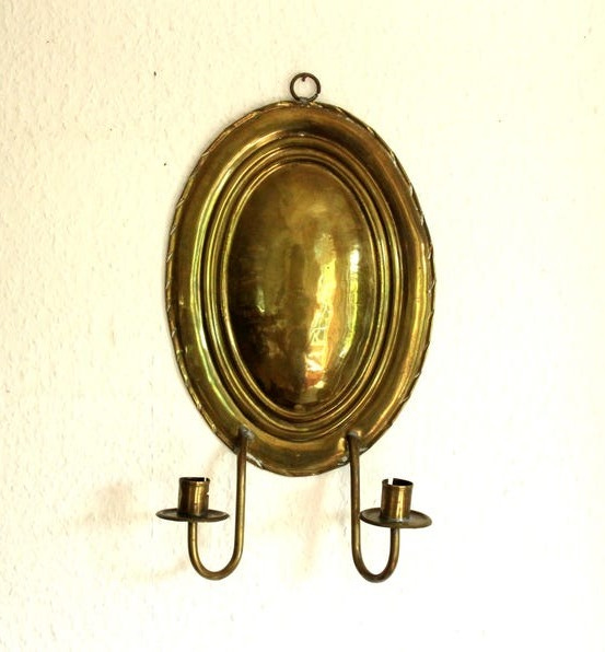 2-light brass wall sconce candle holder wall vintage candlestick mid century boho brass wallhanger piano chandelier image 1
