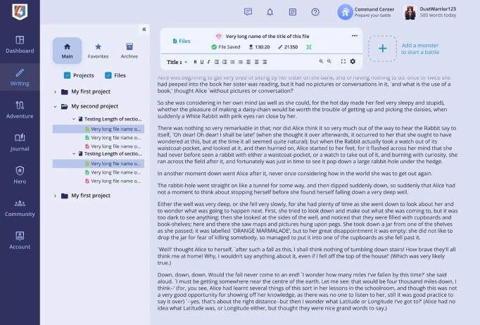Organize files, projects, and your writing space