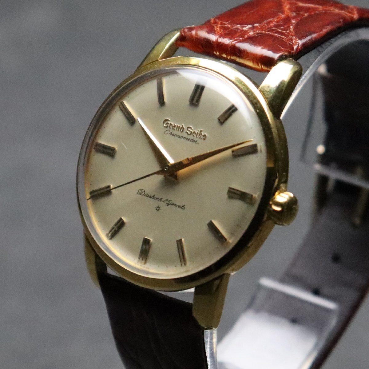OH済 初代GS SEIKO グランドセイコー ファースト クロノメーター 機械遺産Cal.3180 手巻き J14070 獅子メダル 25石 1962年 SD文字盤 メンズ