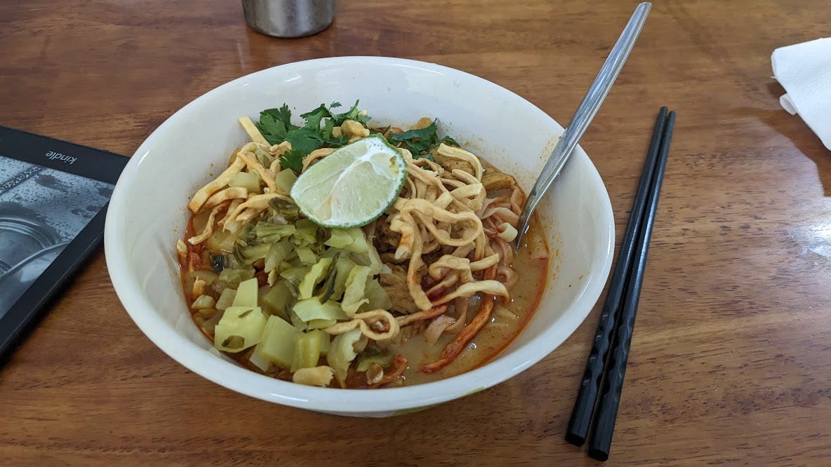bowl of khao soi curry noodles
