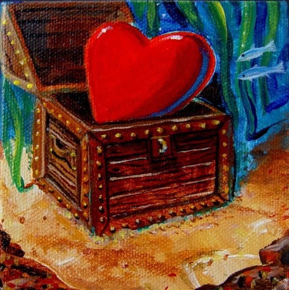 This may contain: a painting of a chest with a heart on it