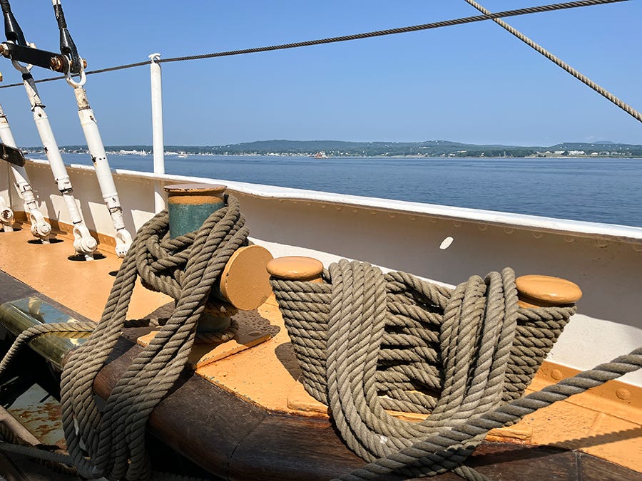 A view of Rockland Breakwater Light from the deck of the U.S. Coast Guard Barque “Eagle.” A view of Rockland Breakwater Light from the deck of the U.S. Coast Guard Barque “Eagle.”