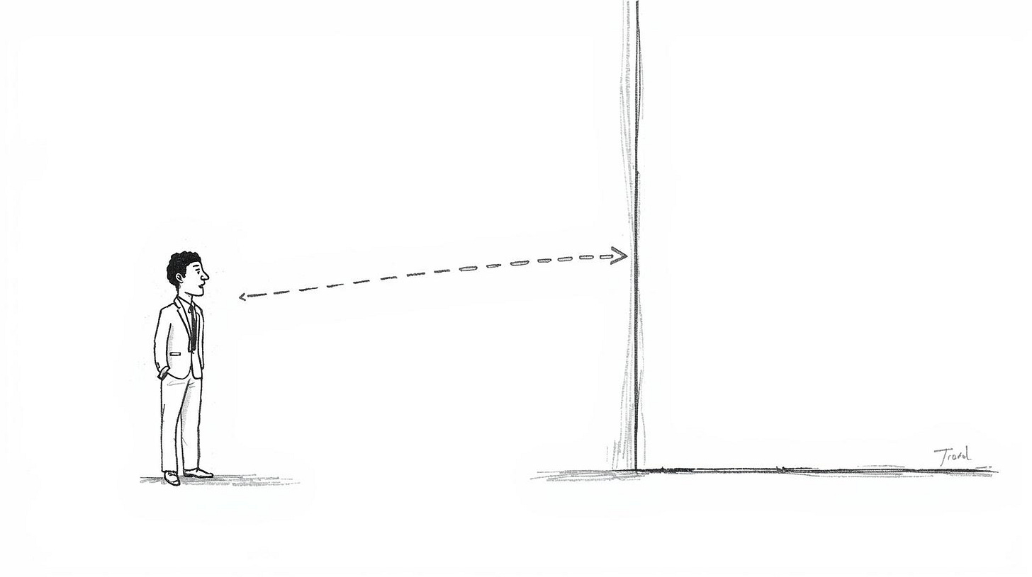 A speech bubble fired at a blank wall with the return arrow never completing