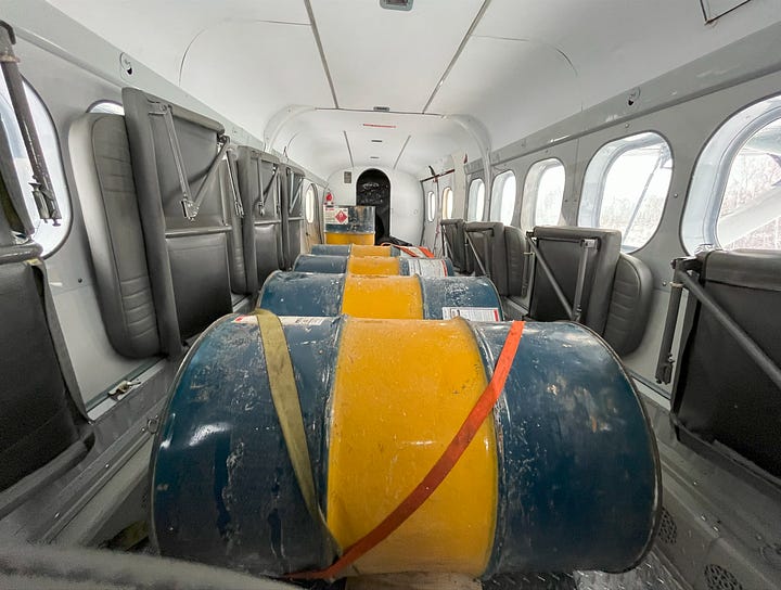 A series of images showing the plane I flew in being loaded and piloted.