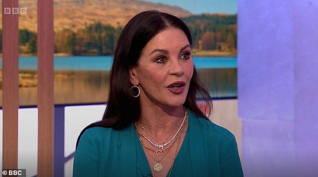 The One Show fans were left seriously distracted by Catherine Zeta-Jones ¿unreal¿ appearance as she shared her fear about working with Joanna Lumley in the Netflix hit Wednesday