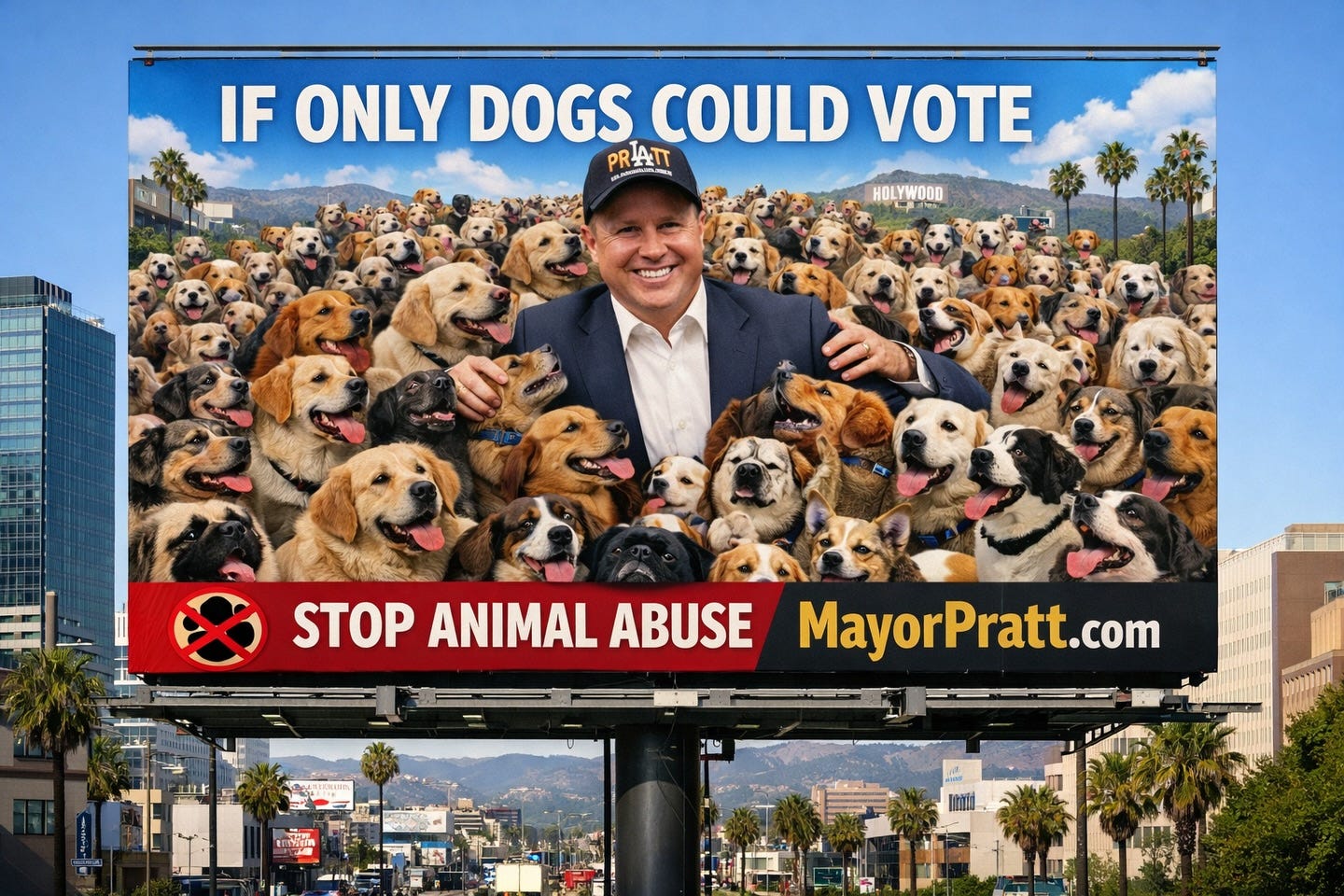 May be an image of ‎text that says '‎IF ONLY DOGS COULD VOTE RATT AA نرم SS HOLYWOOD - STOP STOPANIMALABUSE MayorPratt.com com ANIMAL ABUSE‎'‎