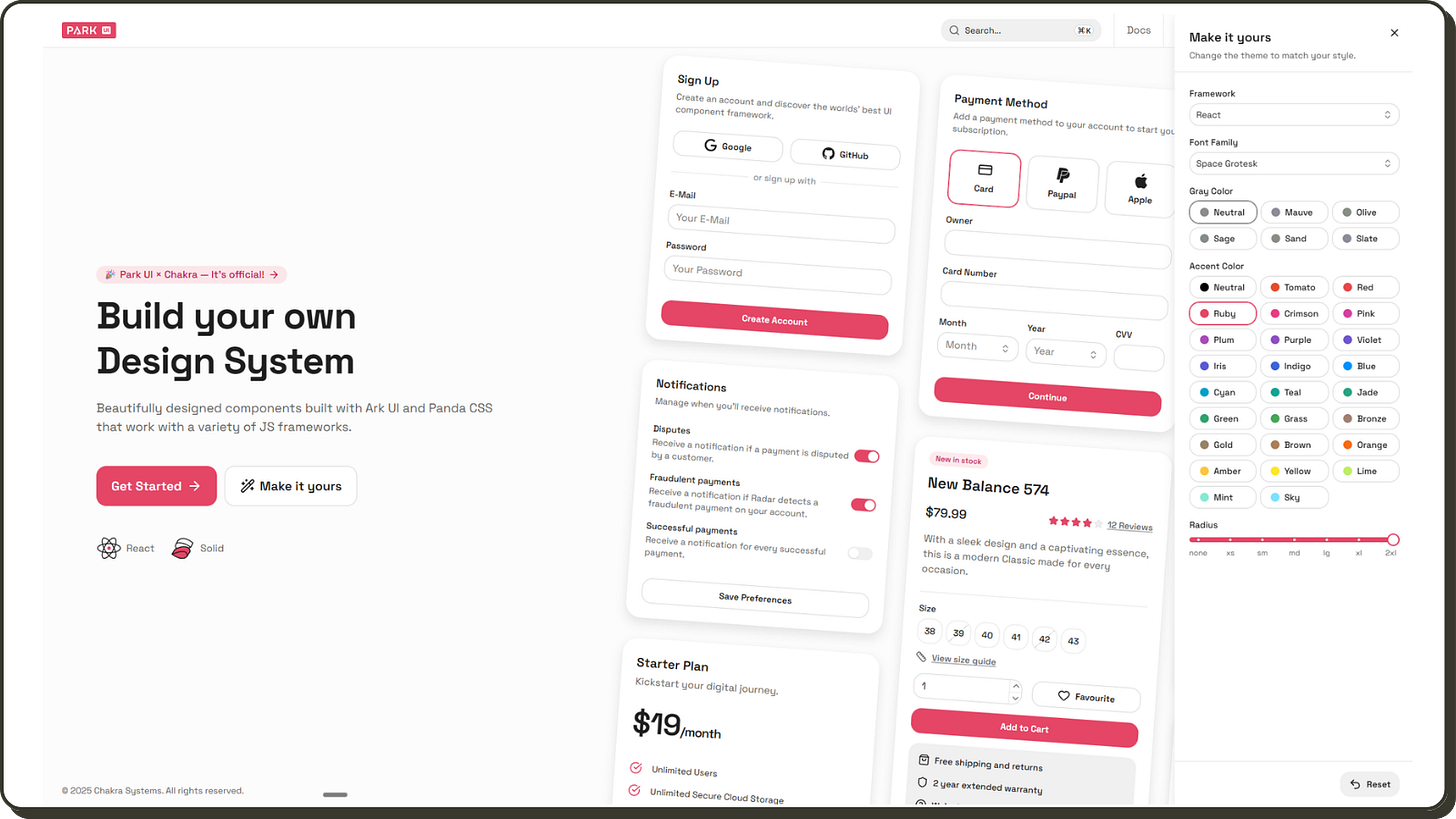 Palette de personnalisation ParkUI