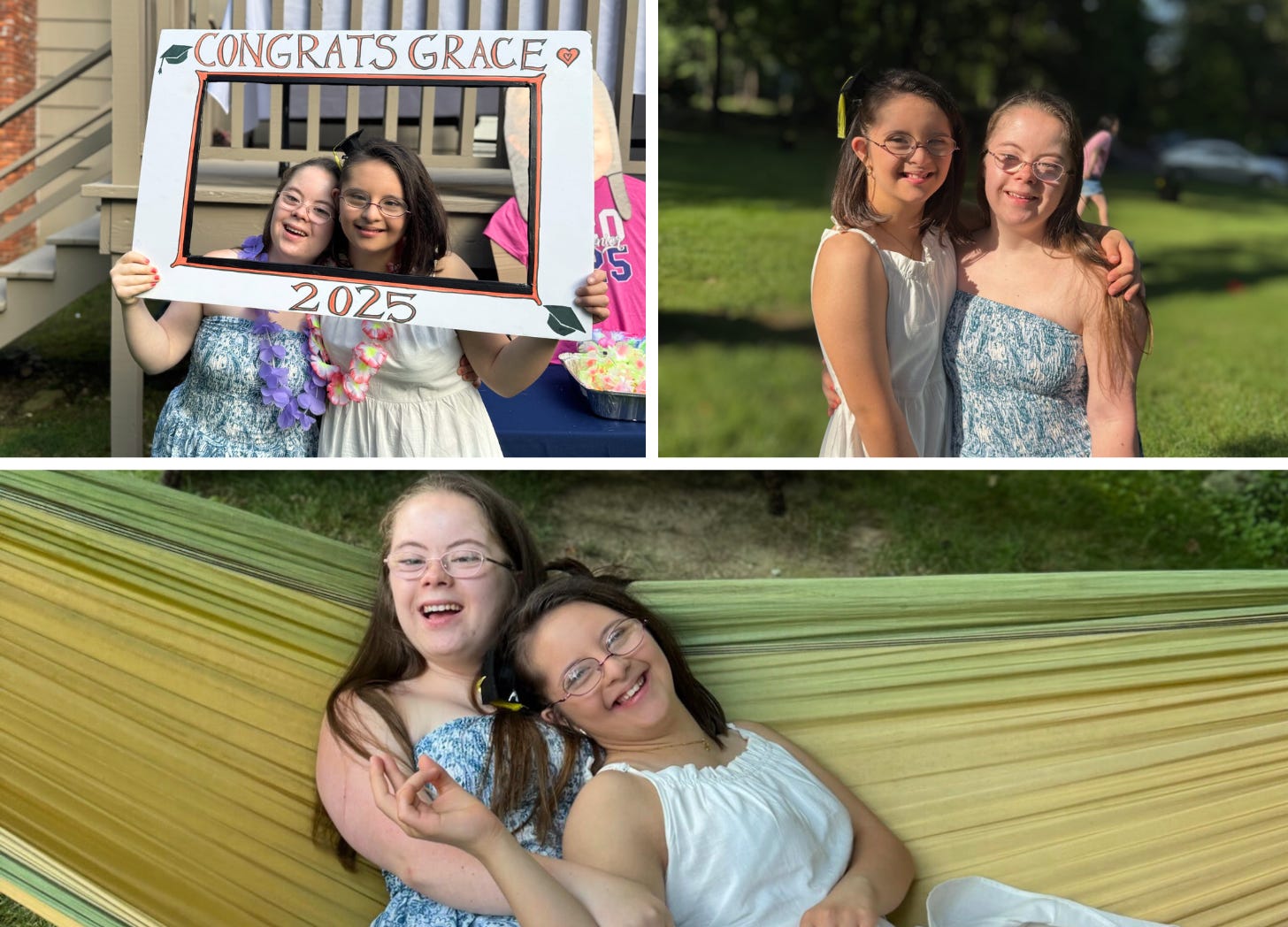 collage of photos of Penny with Grace at Grace's party