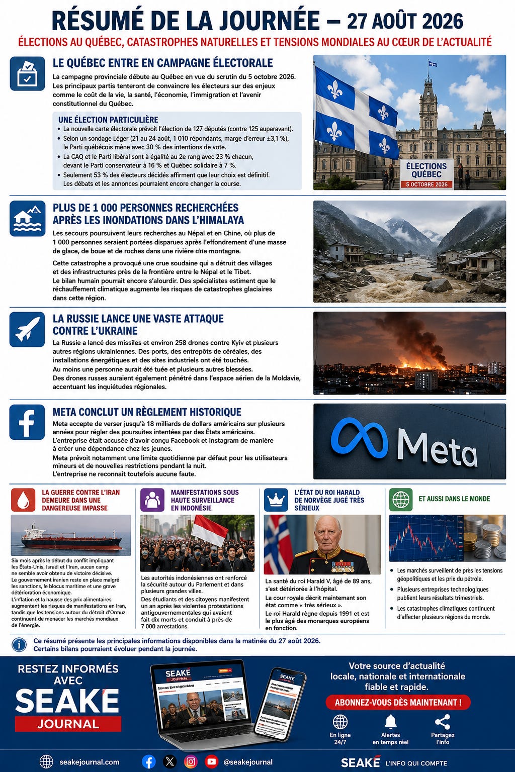 Québec, catastrophes et tensions mondiales au cœur de l’actualité Québec, catastrophes et tensions mondiales au cœur de l’actualité