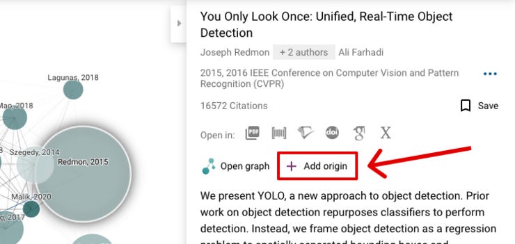 Add a paper as a graph origin