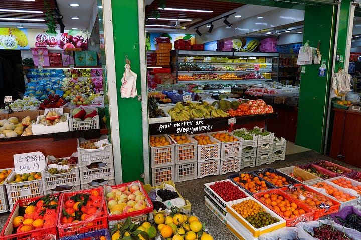 Street Market fruit & seafood vendor stalls