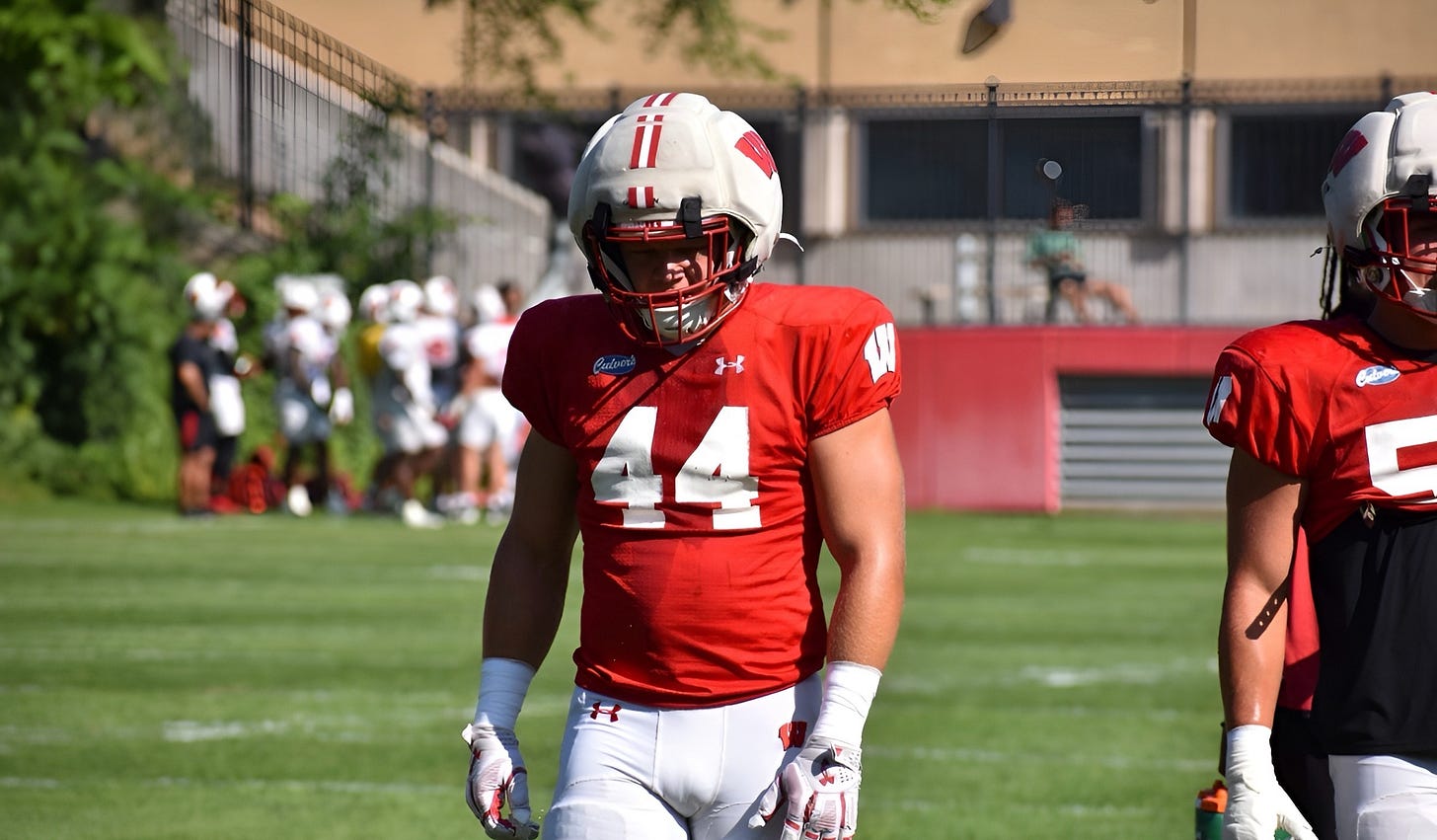 Wisconsin Badgers linebacker Cooper Catalano on the field during a fall camp practice.