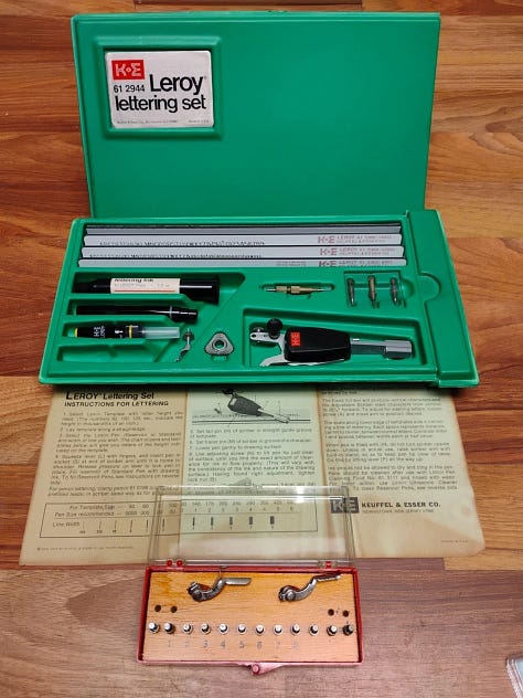 Photos of Leroy Lettering mechanical lettering sets
