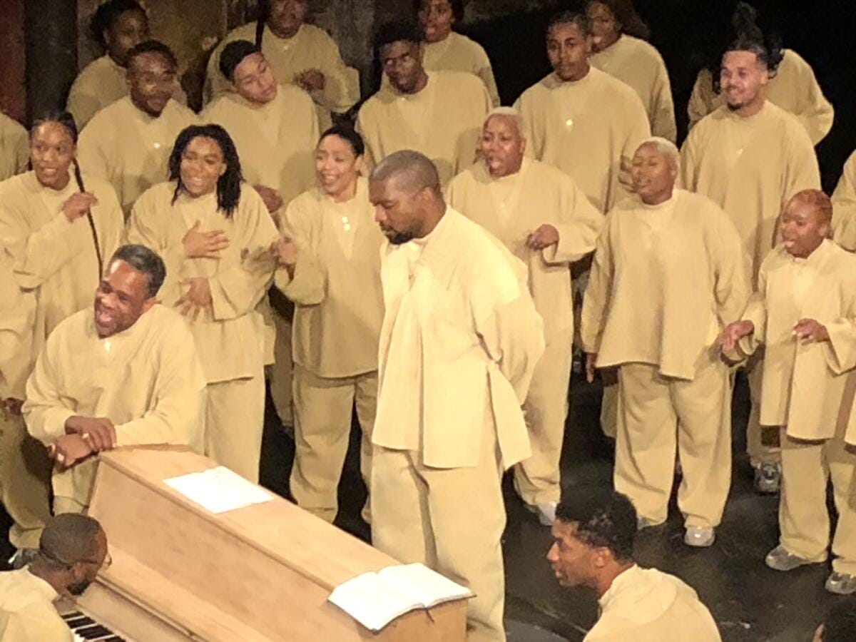 Kanye West holds a surprise Sunday Service during Paris Fashion Week - Los  Angeles Times