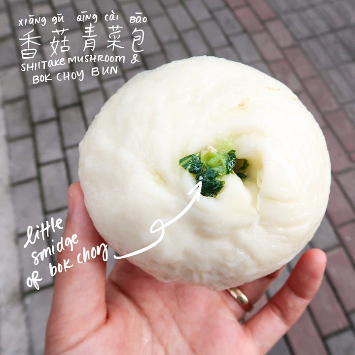 shiitake mushroom & bok choy bao (香菇青菜包, xiānggū qīng càibāo)