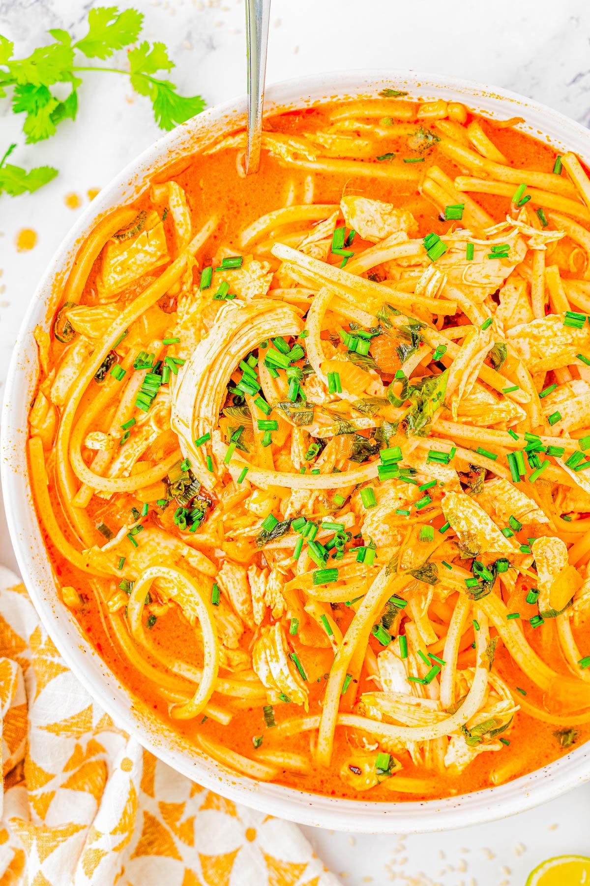 Thai Noodle Soup with Chicken in a bowl. Thai Noodle Soup with Chicken in a bowl.