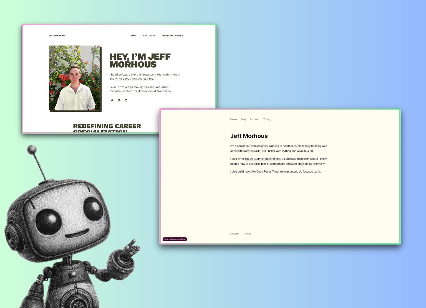2 versions of a simple personal website, one with lots of styling, and the other very minimal 2 versions of a simple personal website, one with lots of styling, and the other very minimal