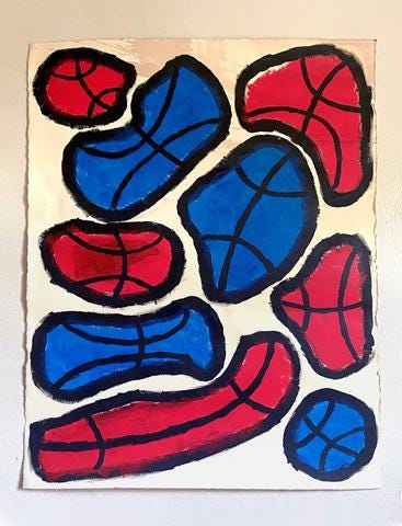 Sebastien Samson, Basketball #5, 2020, Acrylic Paint and Red Wine on Canvas