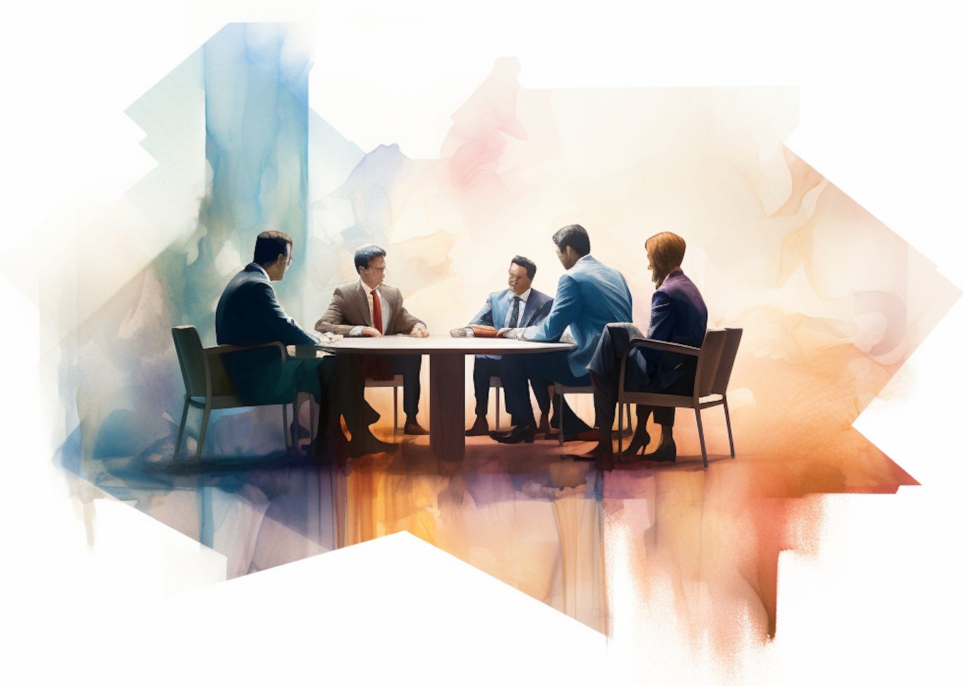 Photo using midjourney- group of men discussing ideas in meeting room