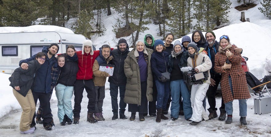 The $HARE crew & cast on location in that snowed-in winter campsite