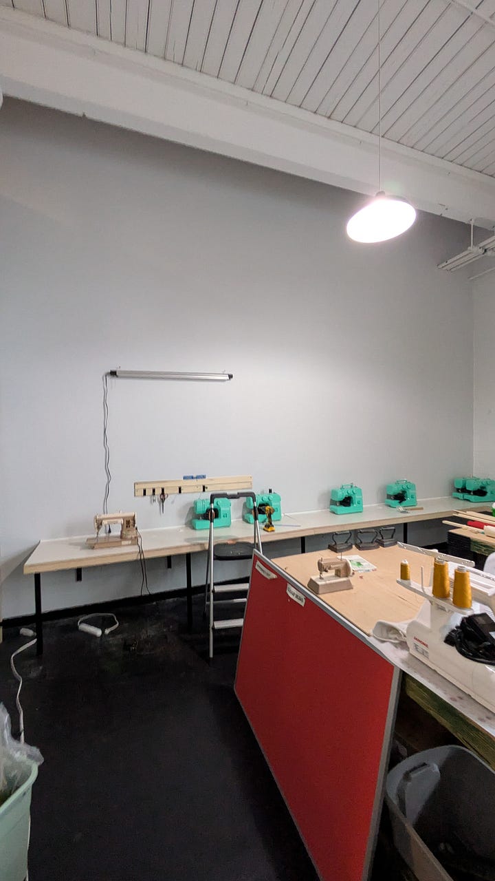 L-R: The space in progress, grand opening day looking cute
