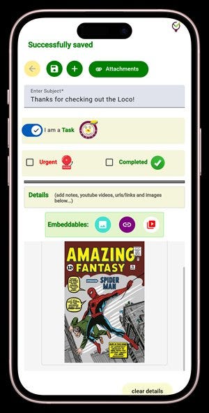 Embed photos directly into any TaskLoco note on iPhone