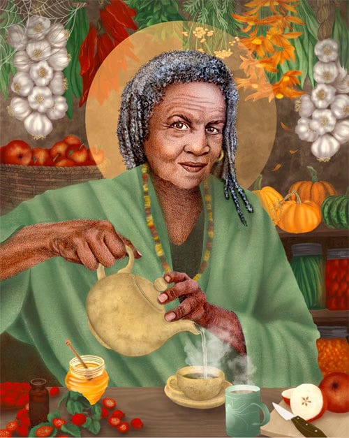 The Harvest Elder, from the Sacred Wheel Oracle, a work-in-progress. Art by JPC.