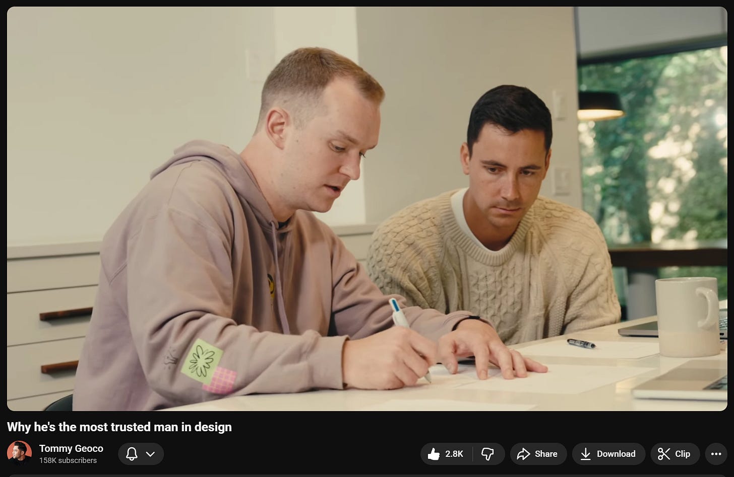 A screenshot from the episode showin Ridd and his co-founder collaboratively sketching A screenshot from the episode showin Ridd and his co-founder collaboratively sketching