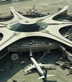Aerial View of Modern Airport Terminal and Runways with Airplanes ...