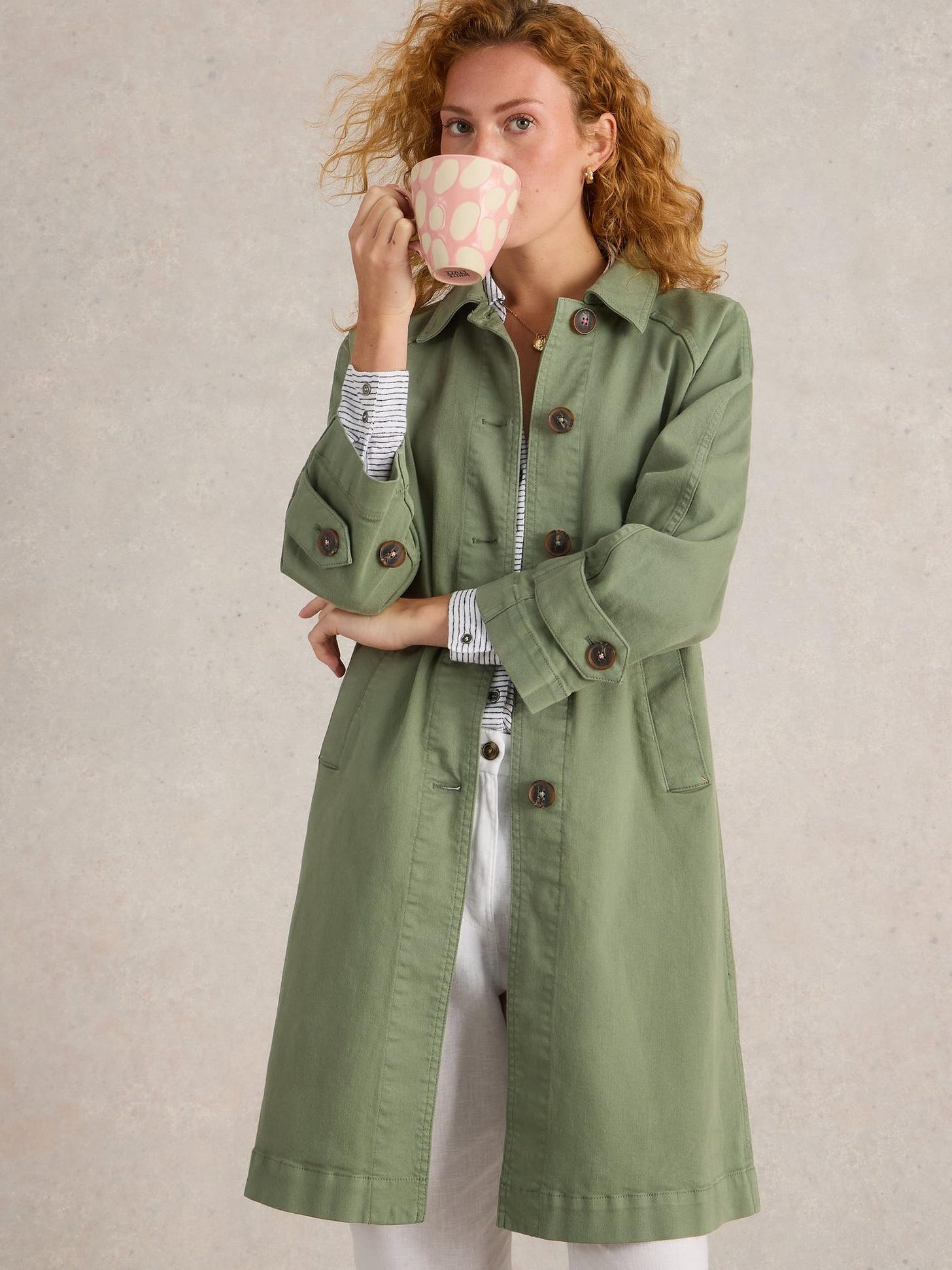 Oakleigh Denim Collared Coat in MID GREEN - LIFESTYLE