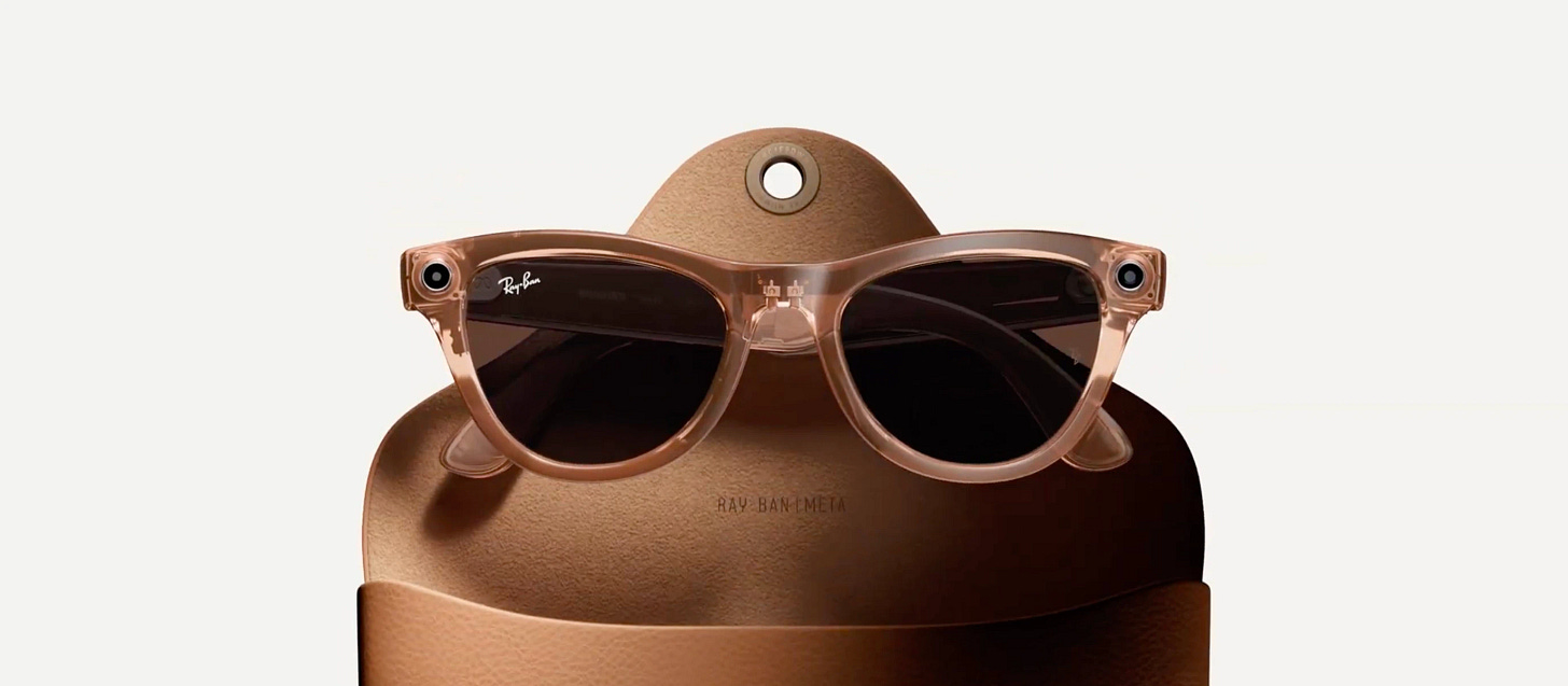 A pair of Ray-Ban Meta sunglasses. A pair of Ray-Ban Meta sunglasses.