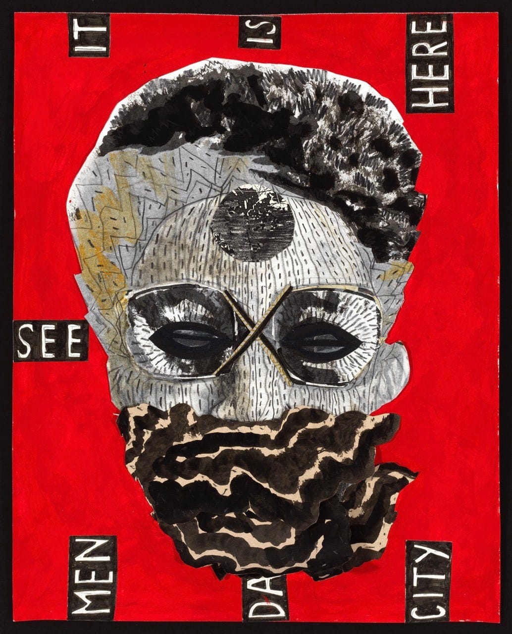 Damon Locks, Mendacity, (ink, pencil, metallic tape, tracing paper, turmeric tea, gouache), 2025 [© Damon Locks]