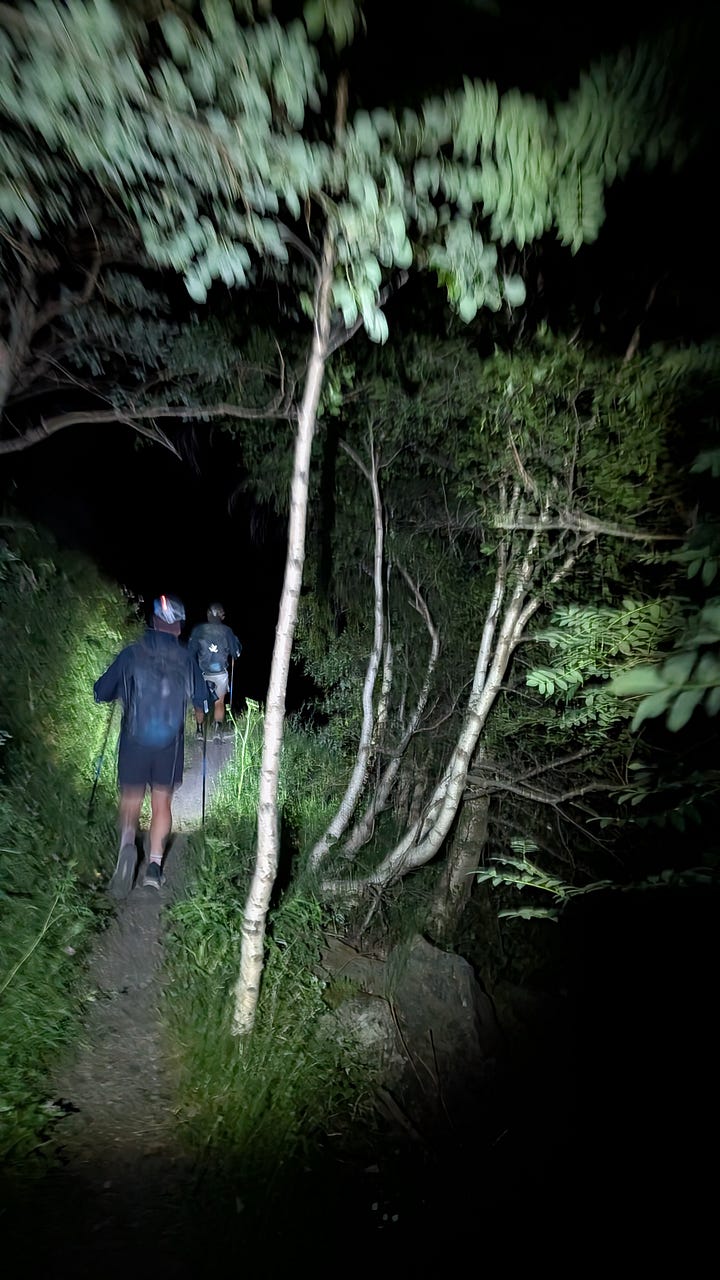 Leaving Refugi borda de Sortney by head torch