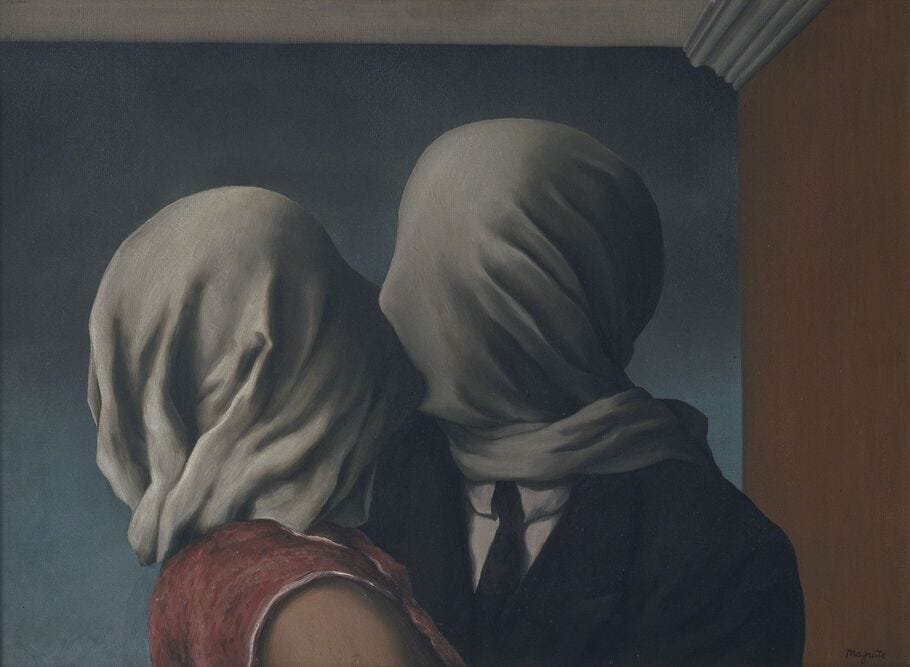 René Magritte, ‘The Lovers (Les Amants)’, 1928, Painting, Oil on canvas, Art Institute of Chicago