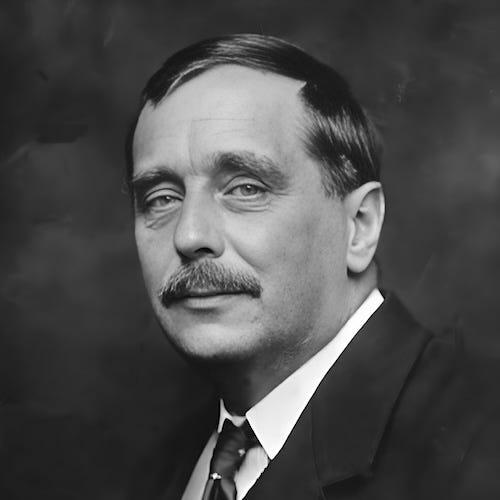 Black-and-white photograph of author H. G. Wells, who wrote the science fiction short story "The Star." Black-and-white photograph of author H. G. Wells, who wrote the science fiction short story "The Star."