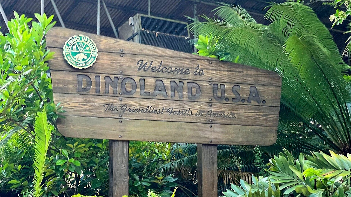 The Welcome to DinoLand U.S.A. sign at Disney's Animal Kingdom. Image: Windyshadow32 via Wikimedia Commons The Welcome to DinoLand U.S.A. sign at Disney's Animal Kingdom. Image: Windyshadow32 via Wikimedia Commons