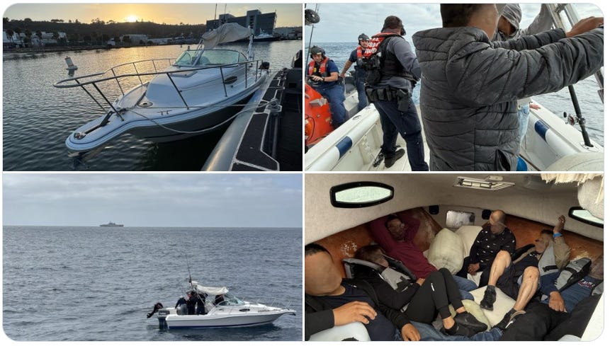 10 illegal aliens from Mexico were found aboard this cabin cruiser off San Clemente, California (US Coast Guard photos) 10 illegal aliens from Mexico were found aboard this cabin cruiser off San Clemente, California (US Coast Guard photos)