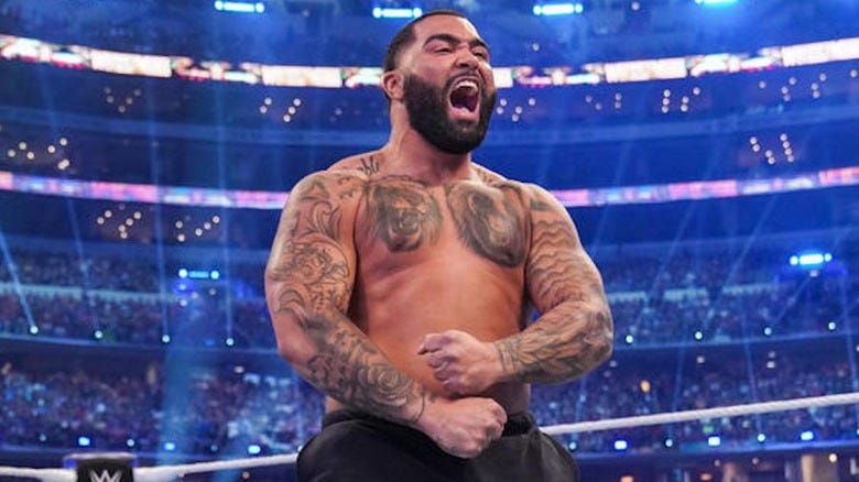 Gable Steveson flexes at WrestleMania