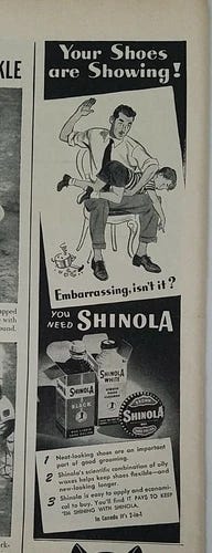 1948 Shinola black white shoe polish man spanking boy vintage ad - Picture 1 of 1