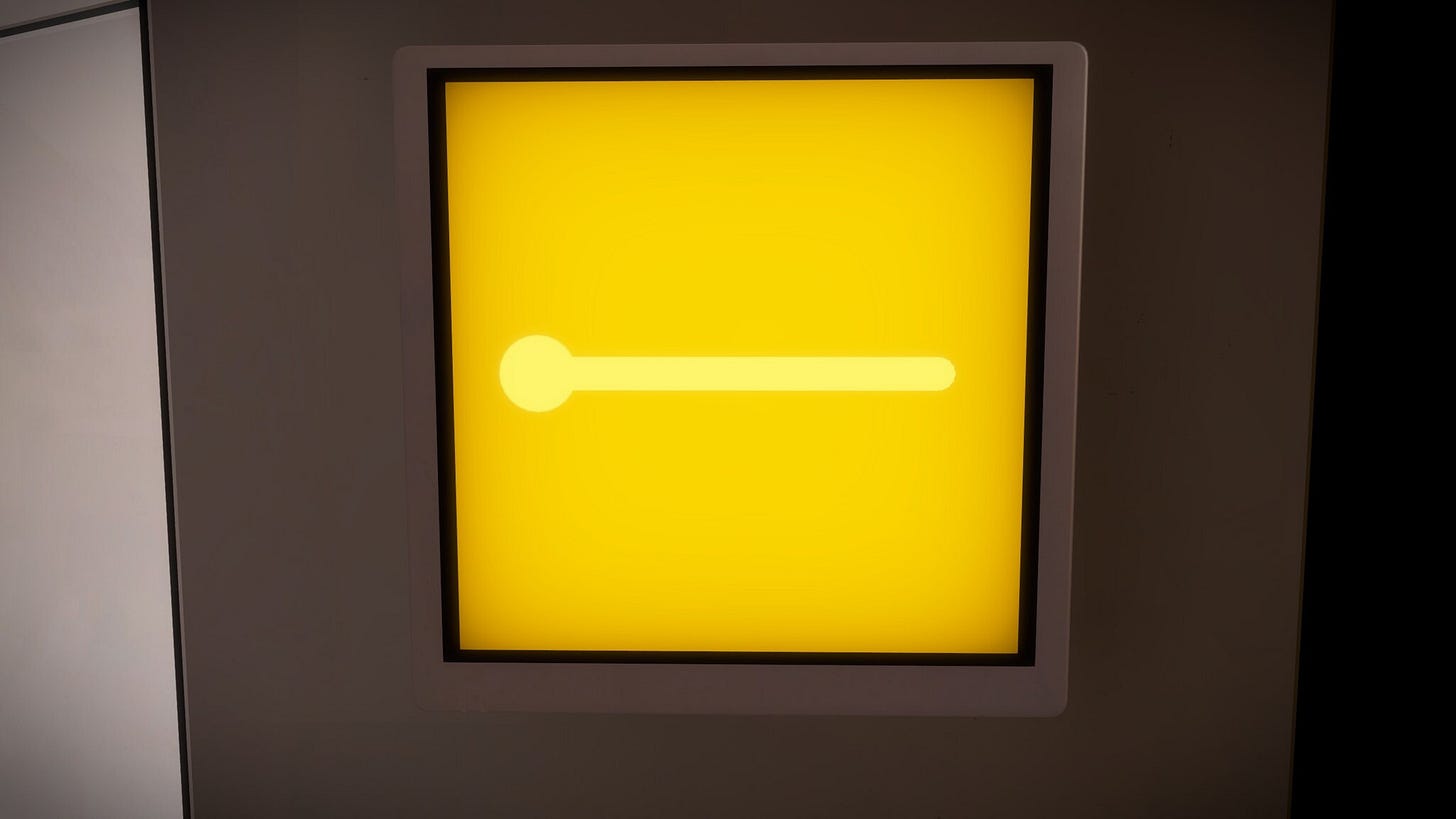 A screenshot showing the very first puzzle panel in The Witness
