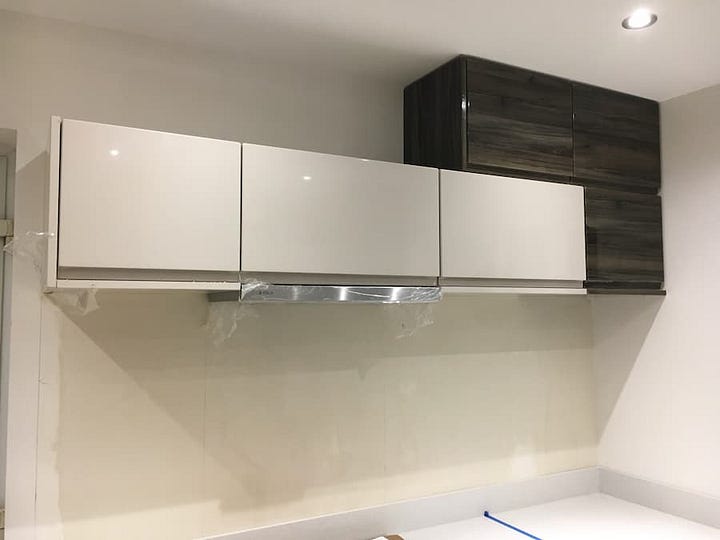 Modular wall units showing before and after the doors have been added