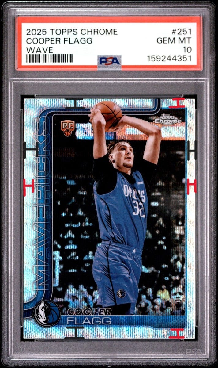Example centering on 2025 Topps Chrome Cooper Flagg #251 PSA 10