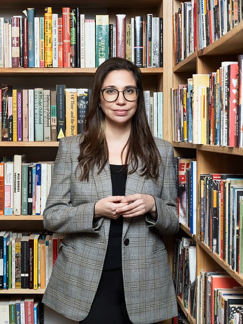 Three author photos of Alia taken by Beowulf Sheehan. In all three, she is surrounded by books.