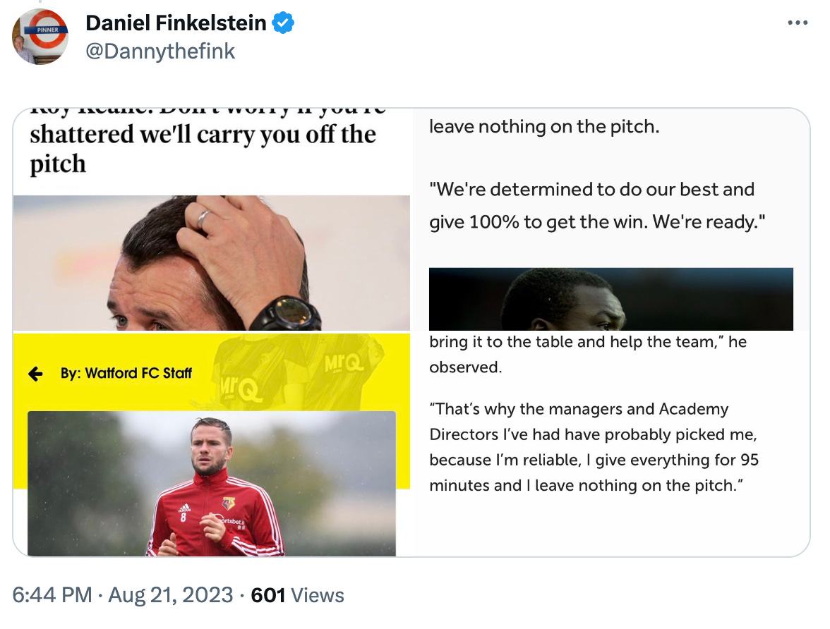 Finkelstein tweet highlighting other examples of 'leaving nothing out there'