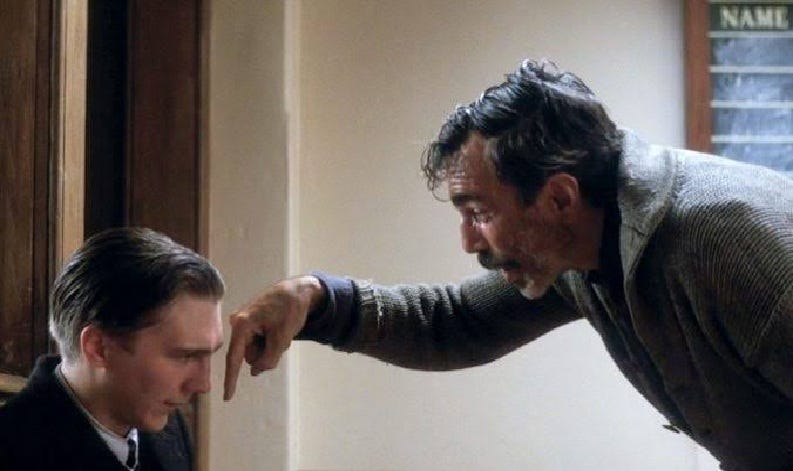 Screenshot from the 'I drink your milkshake' scene in There Will Be Blood Screenshot from the 'I drink your milkshake' scene in There Will Be Blood