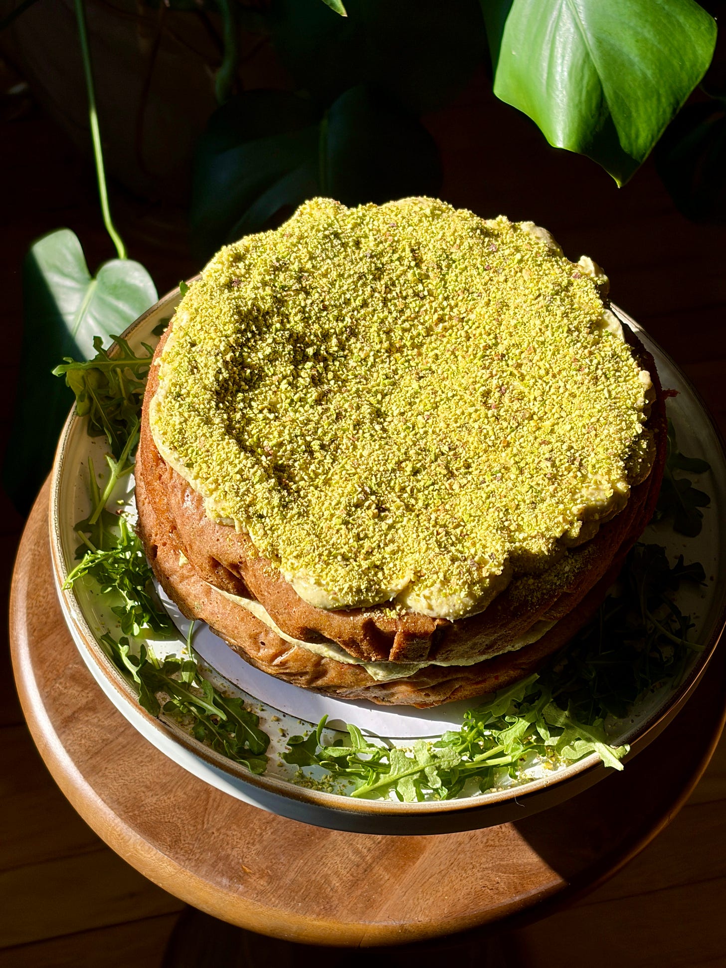The best gluten-free/dairy-free carrot cake with a pistachio cream cheese frosting