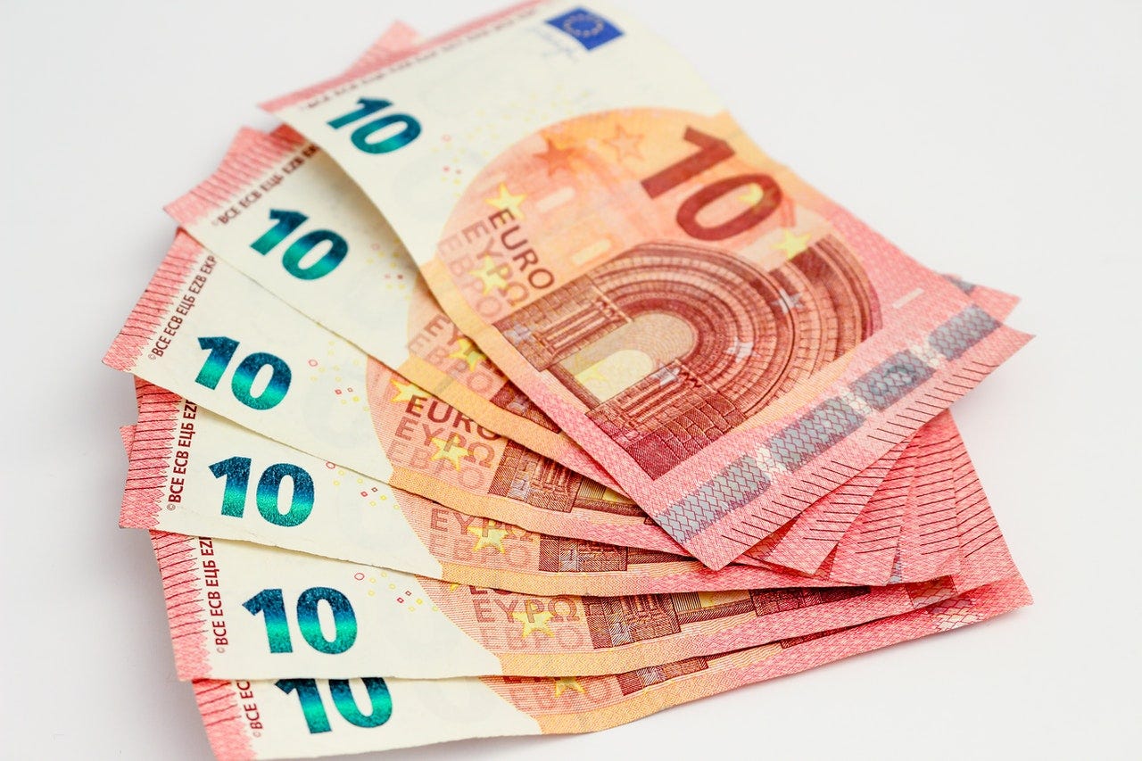 Photo of ten-euro bills Photo of ten-euro bills
