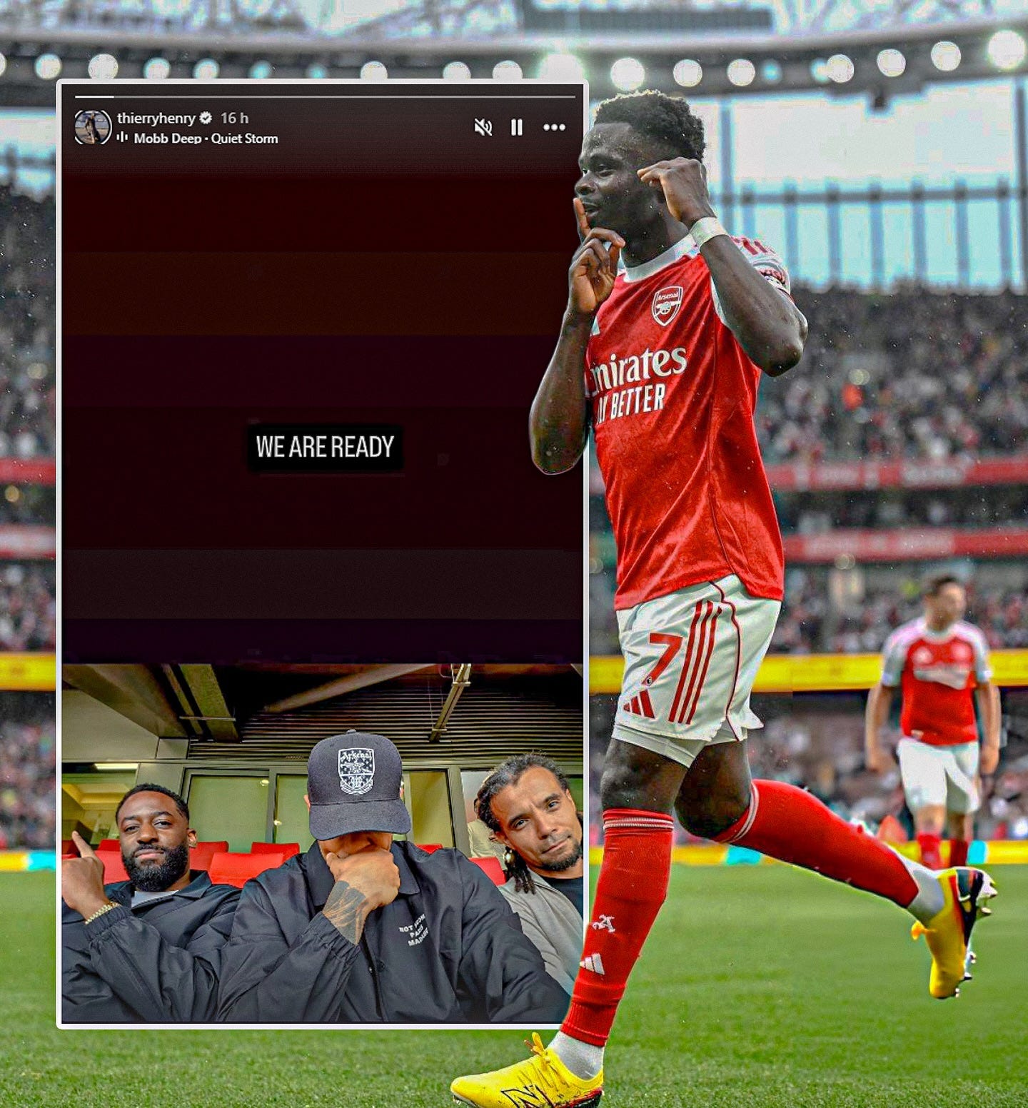 May be an image of ‎soccer, football and ‎text that says '‎DDeCuieSio thieryheny16h 비 MabbD Deep AR Storn thierryhenry 16h 冬Ⅱ. د WEAREREADY READY nirates BETTER NAR Fabad‎'‎‎