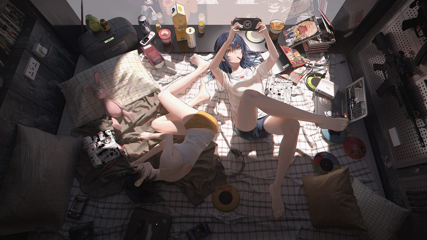 Anime 1920x1080 anime bedroom PSP short shorts messy