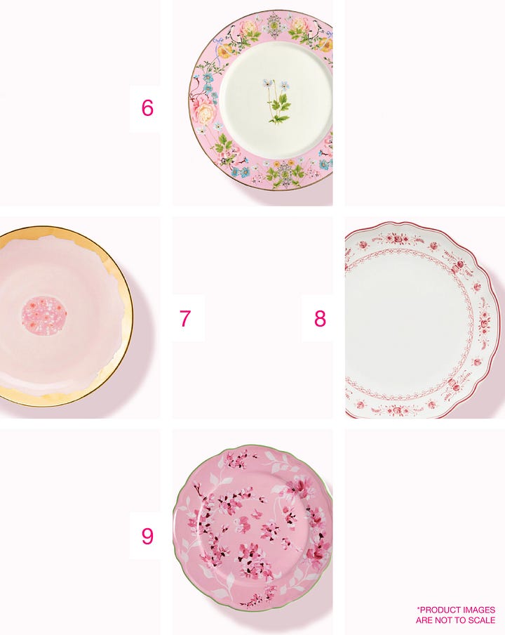 A selection of pink dinner and dessert plates.